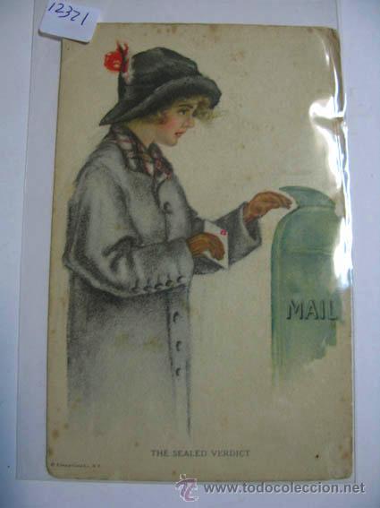 Postais: Postal antigua ilustrada imagen de mujer, Editada por Edward Gross CO, EUA, s&eacute;rie American Girl n&ordm;50