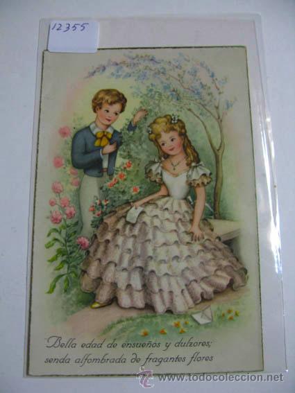 Postkarten: Postal antigua ilustrada imagen de pareja en el jard&iacute;n, editada por C y Z, s&eacute;rie 820