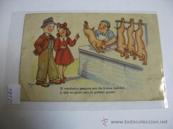 Postais: Postal antigua ilustrada imagen de pareja en carnicer&iacute;a, editada por CMB s&eacute;rie n&ordm;60