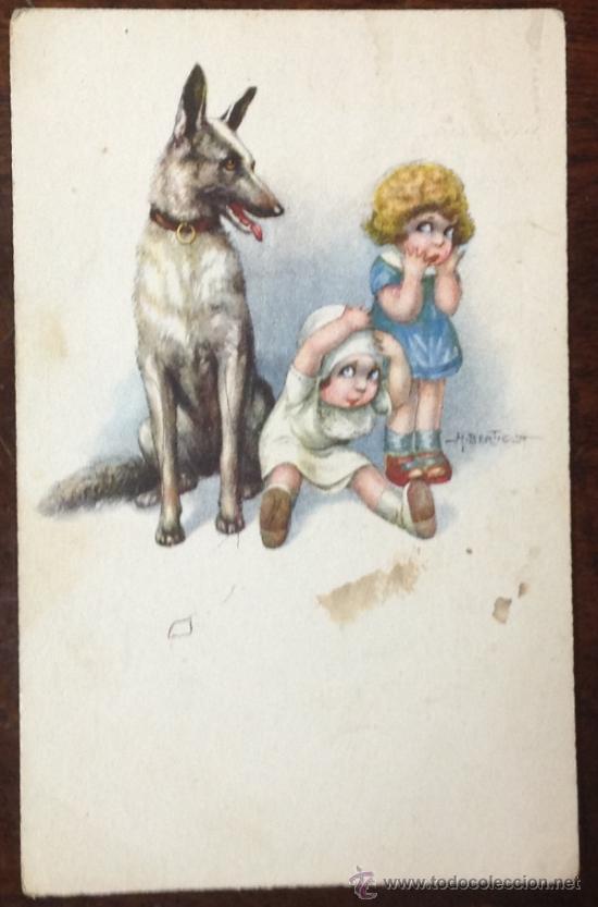 Postais: POSTAL ILUSTRADA POR A. BERTIGLIA. 2 NI&Ntilde;AS Y PERRO.