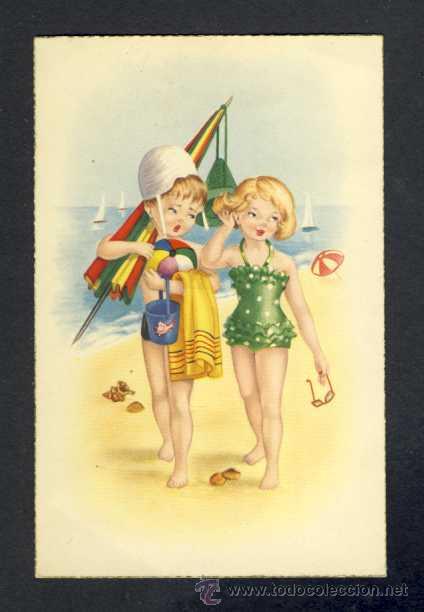Postkarten: Postal ilustrada: Ni&ntilde;os en la playa (num. 2322 / C)