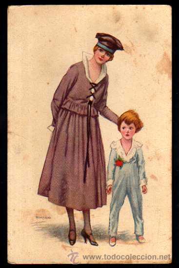 Cartoline: Antigua postal. Se&ntilde;ora con ni&ntilde;o. Circulada.
