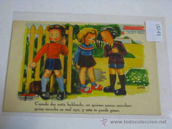 Postkarten: Postal antigua ilustraci&oacute;n de 3 jovenes, refr&aacute;n en la parte inferior, Editorial Artigas s&eacute;rie 66.