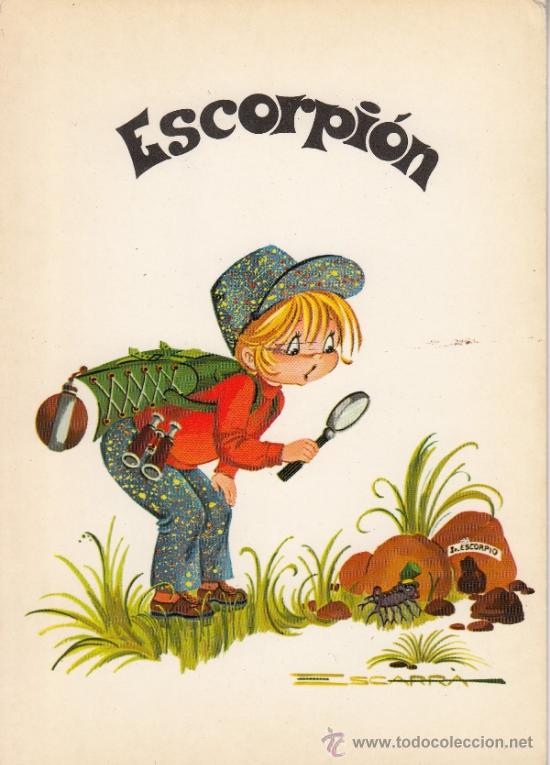 Cartoline: ,postal cerber editorial, ref 3023/ 2 dibujo de ni&ntilde;o, zodiaco escorpion, sin usar
