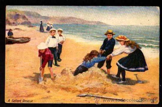Postcards: Postal infantil. Ni&ntilde;os en la playa. No circulada.