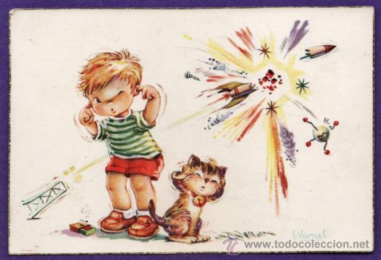 Cartoline: postal - ni&ntilde;o y cohete - ilust. vernet - n&ordm; 533 - ed. cyz - escrita - a&ntilde;o 1959
