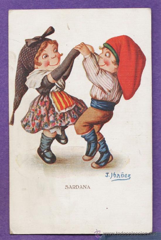 Postkarten: sardana - col. caricatura - n&ordm; 529 - il. j. iba&ntilde;ez - papel tela- catalanista- escrita - a&ntilde;os 20