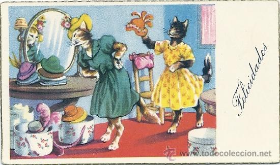 Postkarten: 6006Y - ALFRED MAINZER ? GATITOS -ANTIGUA TARJETA DE FELICITACI&Oacute;N 11 X 6 CM- CANTOS DORADOS