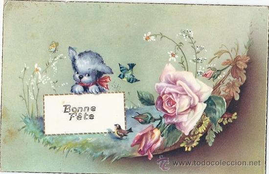 Postais: 2009C - PRECIOSA POSTAL, PERRITO, FLORES - EDICIONES UNIVERS PARIS N&ordm; 456