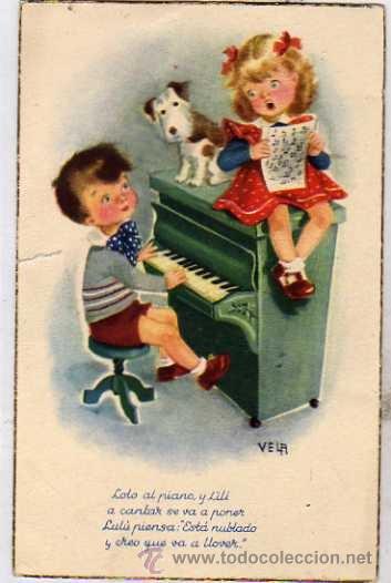 Postkarten: Postal ilustrada. Ilustrador Vela. Lol&oacute;, Lil&iacute; y Lul&uacute; Ediciones A de 5 postales. Laietana. Escrita