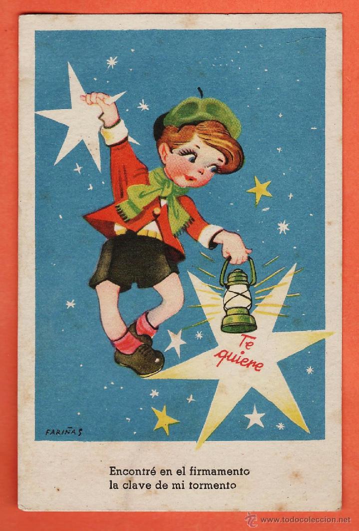 Cartoline: ni&ntilde;o en las estrellas - n&ordm; 1026 - il. fari&ntilde;as - ed.ruta - escrita - a&ntilde;os 40
