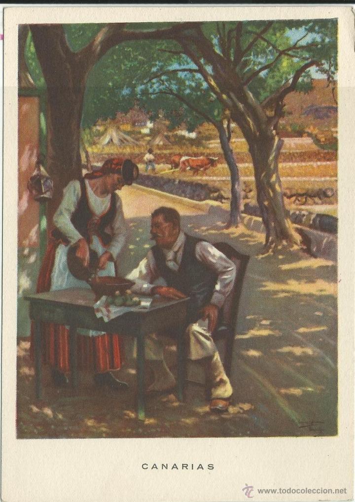Postales: LAS REGIONES ESPA&Ntilde;OLAS.-N&ordm; 5 .- LA HORA DEL AYANTO.-CANARIAS.-ILUSTRA LOPEZ CABRERA