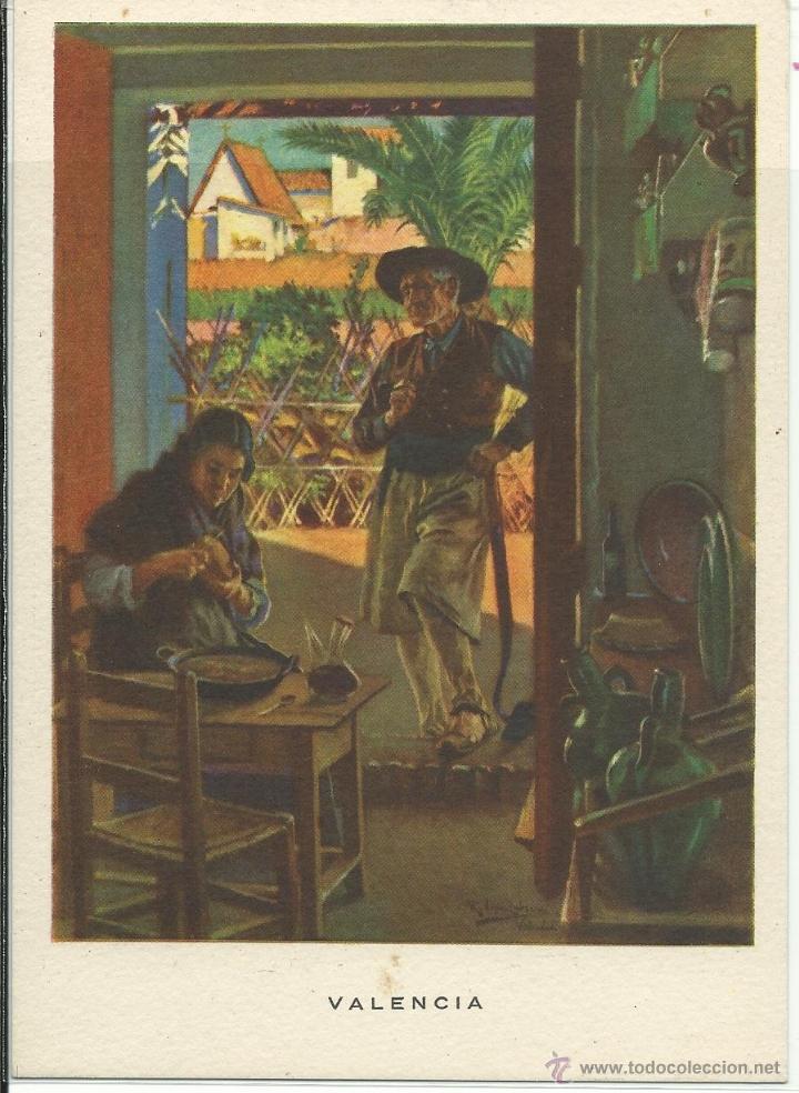 Postales: LAS REGIONES ESPA&Ntilde;OLAS N&ordm; 14 LA COMIDA / VALENCIA / ILUSTRA LOPEZ CABRERA / SIN FRANQUEAR