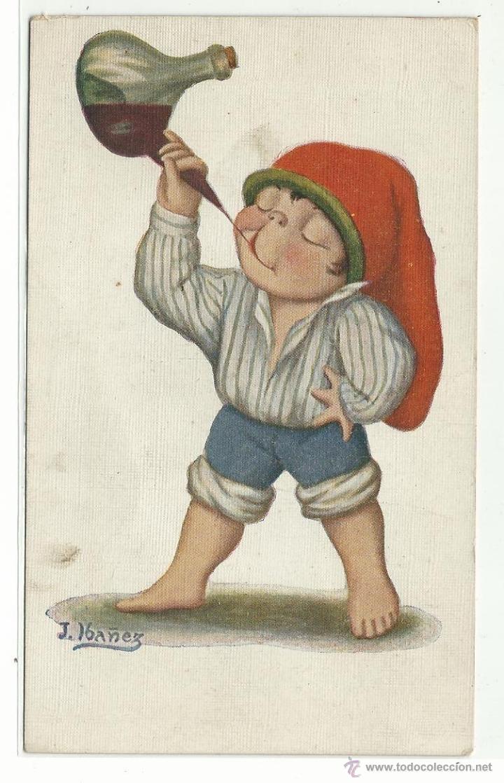 Postales: POSTAL EDICIONES COLL SALIETI.- N&ordm; 417 .-ILUSTRA J. IBA&Ntilde;EZ .- UN BON TRAGO