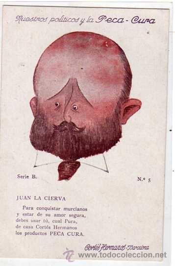 Postcards: Nuestros politicos y la Peca Cura. Juan de la Cierva. Cortes Hermanos. Serie B n&ordm; 5.