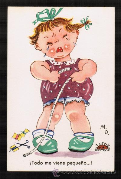 Postales: POSTAL DIBUJO NI&Ntilde;A LLORANDO - ILUSTRA: M.D - AGUIRRE SERIE 14. N&ordm; 3 - MIDE: 8,5 X 13,5CMS.