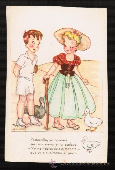 Postcards: POSTAL DIBUJO NI&Ntilde;OS PAREJAS DE JOVENES - ILUSTRA: ADIE - JBR SERIE 44 - MIDE: 9 X 14CMS.