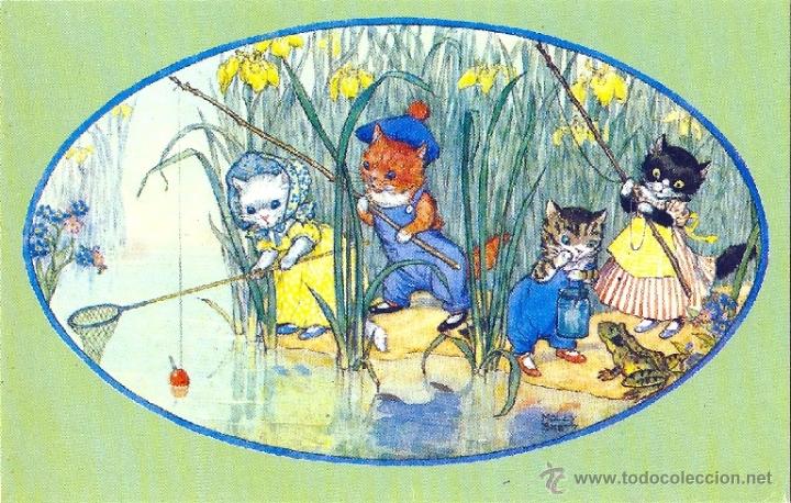 Postkarten: 2024L - MOLLY BRETT -GATITOS PESCANDO- SIMPATICA ILUSTRACI&Oacute;N ANY LUCK, PUSSY - PK 142