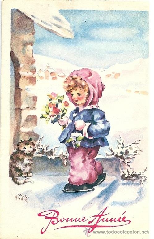 Postkarten: 2024L - LUCE ANDRE - NI&Ntilde;A Y GATITO - EDICIONES SUPERLUX (PARIS)