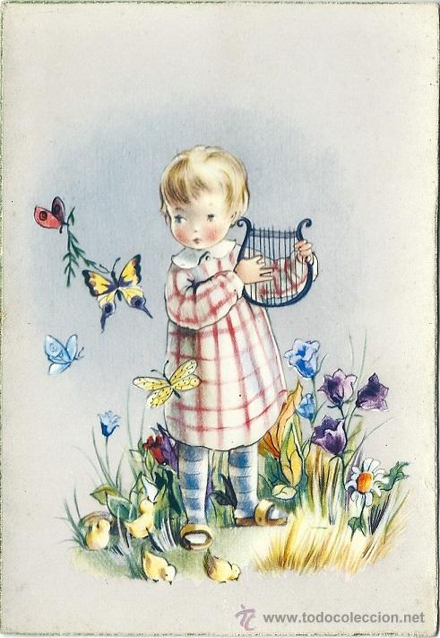 Postkarten: 2054P &ndash; LA NI&Ntilde;A QUE TOCA EL LAUD -HERMOSA POSTAL EDICIONES ANCLA (LT) SERIE 3010 &ndash; 15X10,5 CM