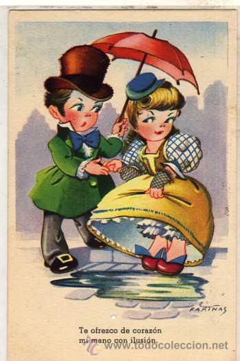 Postais: Postal ilustrada tema infantil. Serie 865 Ilustrador Fari&ntilde;as. Te ofrezco de coraz&oacute;n mi mano con ...