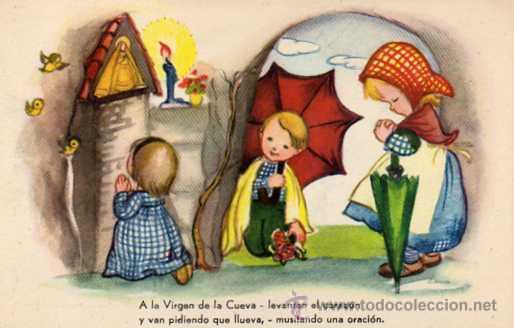 Cartoline: Postal ilustrada tema infantil. Serie 64 JBR A la virgen de la Cueva .... Sin circular.