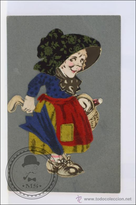 Postales: Antigua Postal Entelada - Se&ntilde;ora con Cesta y Paraguas - Escrita al Dorso. No Circulada