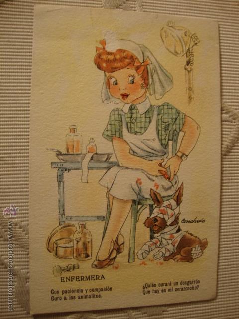 Postais: ANTIGUA POSTAL CARICATURA ENFERMERA, A&Ntilde;OS 50.