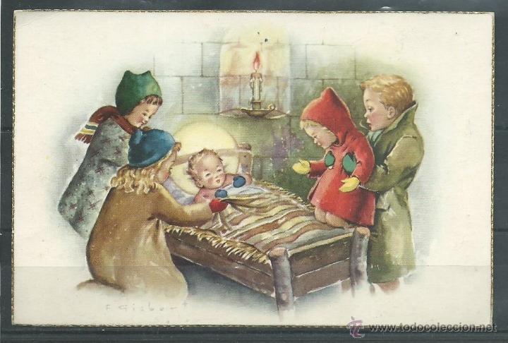 Postales: POSTAL NAVIDE&Ntilde;A DE - CUATRO NI&Ntilde;OS VIENDO AL NI&Ntilde;O JESUS ESCRITA EN DICB. 62 EDITADA POR C y Z N&ordm; 3