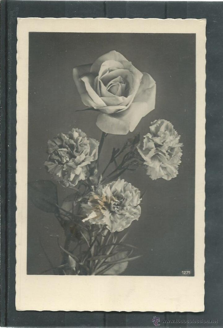 Postales: POSTAL ANTIGUA DE - CUATRO FLORES EN BLANCO Y NEGRO -ESCRITA EL 31-7-1942