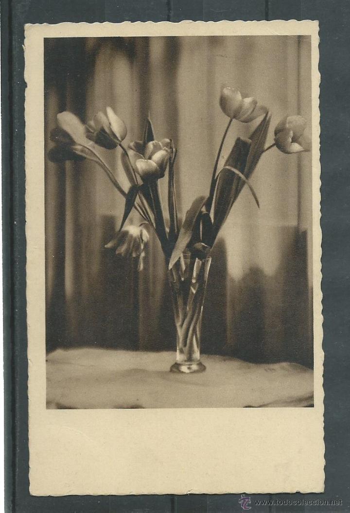 Postales: POSTAL ANTIGUA DE - JARRON CON FLORES COLOR SEPIA - ESCRITA EL 3-8-1942
