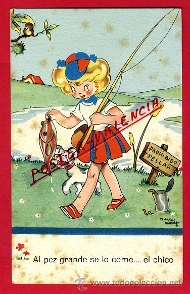 Postais: POSTAL ILUSTRADA, NI&Ntilde;A DE PESCA, MARIA CLARET, P96658