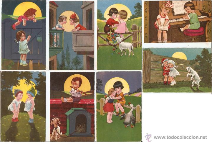 Postcards: 8 postales distintas de ni&ntilde;os, Amag. A&ntilde;os 20-30. Matasellos de Holanda .ver detalles. -Vell i Bell.