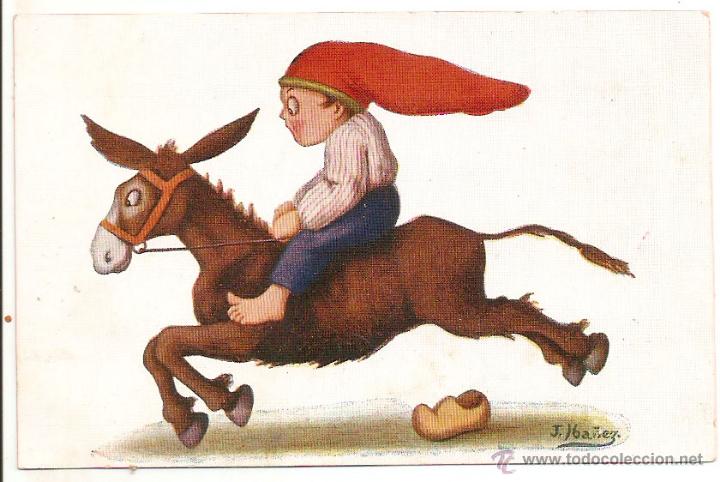 Postcards: POSTAL Caricatura. Ni&ntilde;o en burro, con barretina. J.Iba&ntilde;ez. n&ordm; 50. .- Vell i Bell.