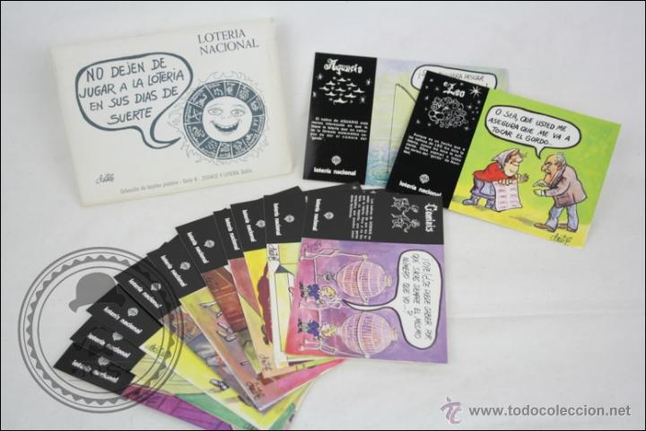 Postales: Colecci&oacute;n de 12 Postales - Loter&iacute;a Nacional. Serie R, Zodiaco y Loter&iacute;a - Ilus. D&aacute;tile