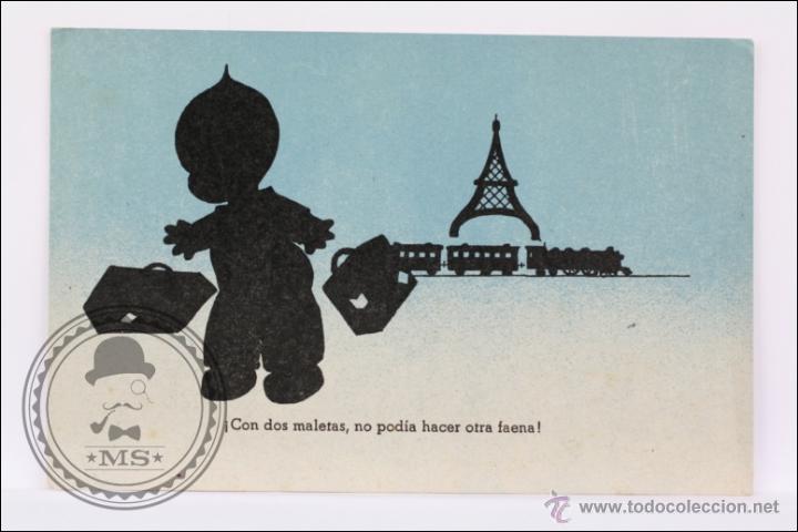 Postales: Postal Ilustrada - Sombras de Ni&ntilde;os - &iexcl;Con Dos Maletas, No Pod&iacute;a Hacer Otra Faena! - Sin Circular