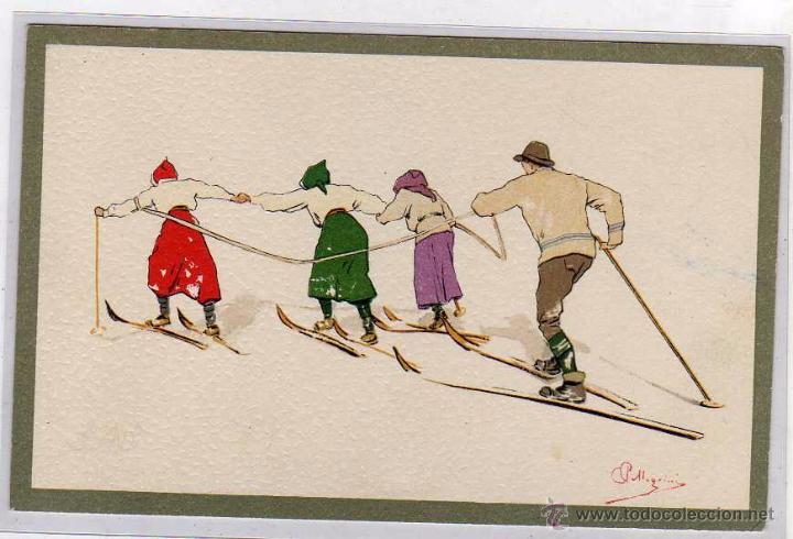 Postales: Postal de ilustrador italiano. Pellegrini tema de esqui, alpinismo, monta&ntilde;a nieve. Sin circular.  n&ordm;