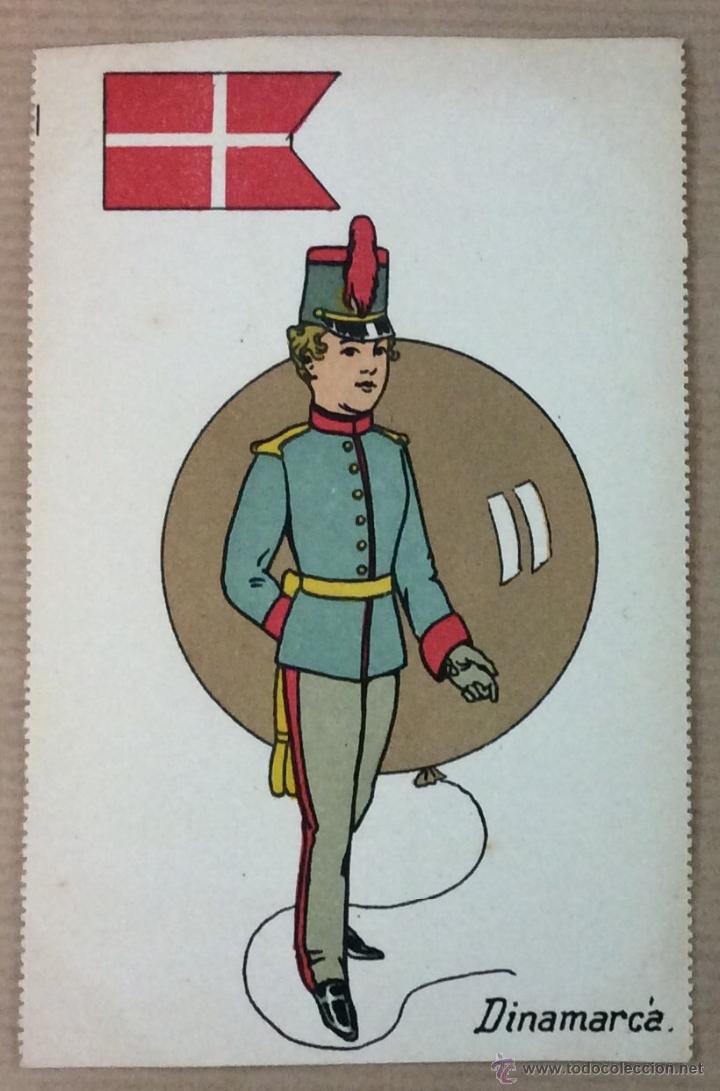 Postkarten: DINAMARCA. POSTAL ILUSTRADA. SOLDADO. GLOBO. BANDERA.