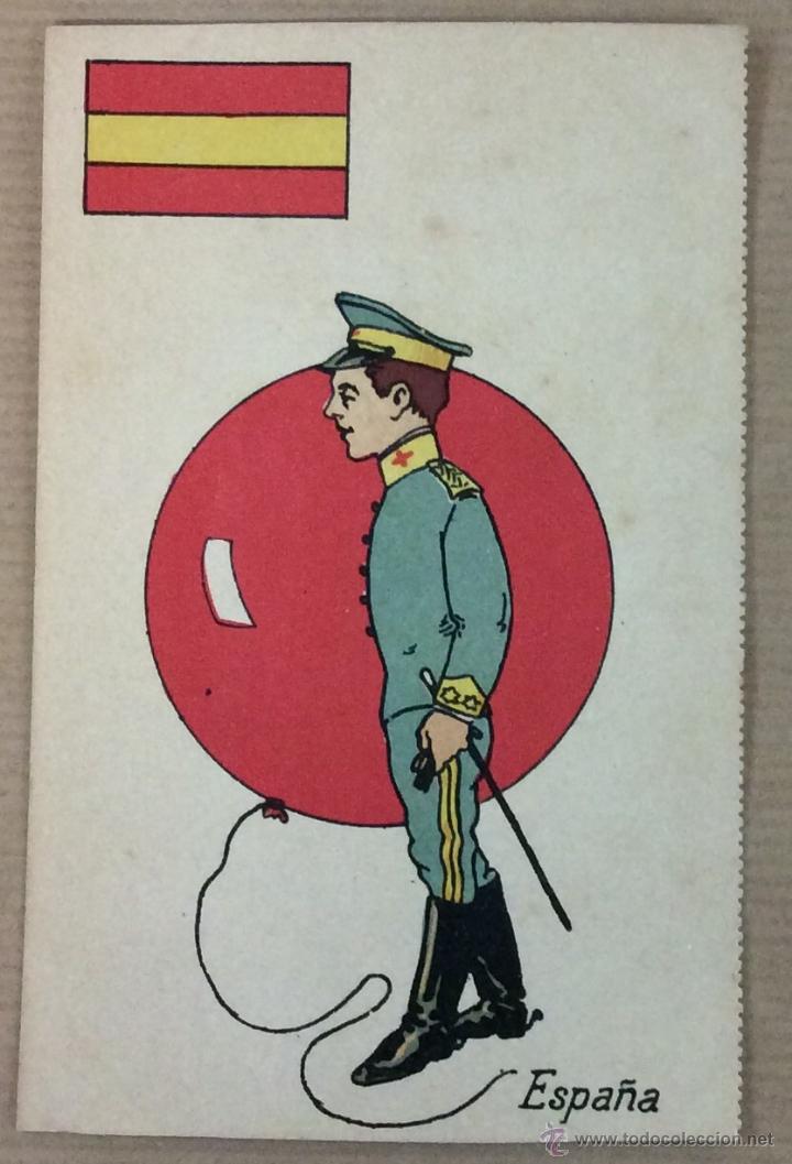 Cartoline: ESPA&Ntilde;A. POSTAL ILUSTRADA. SOLDADO. GLOBO. BANDERA.