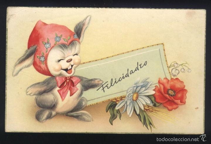 Postais: A-2867- ANTIGUA POSTAL DE FELICITACI&Oacute;N CON DIBUJO.