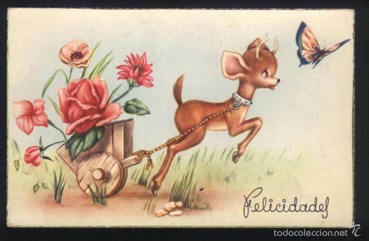 Postais: A-2868- ANTIGUA POSTAL DE FELICITACI&Oacute;N CON DIBUJO.