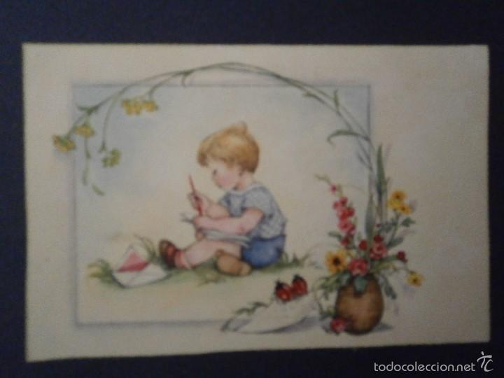 Postcards: antigua postal dibujo caritatura ni&ntilde;o escrita