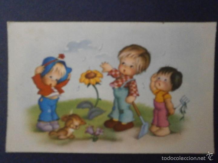 Postais: antigua postal dibujo caritatura ni&ntilde;os escrita