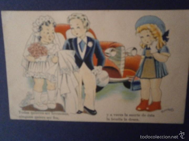 Postais: antigua postal dibujo caritatura ni&ntilde;os escrita