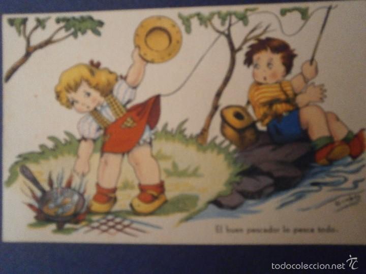 Postais: antigua postal dibujo caritatura ni&ntilde;os escrita