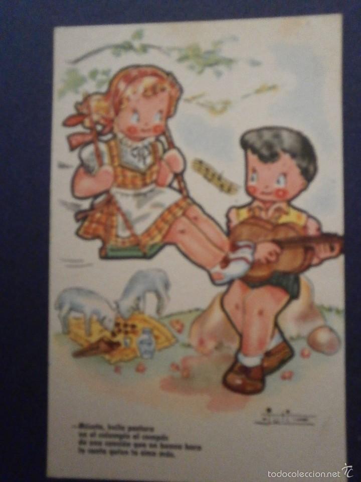 Postais: antigua postal dibujo caritatura ni&ntilde;os escrita