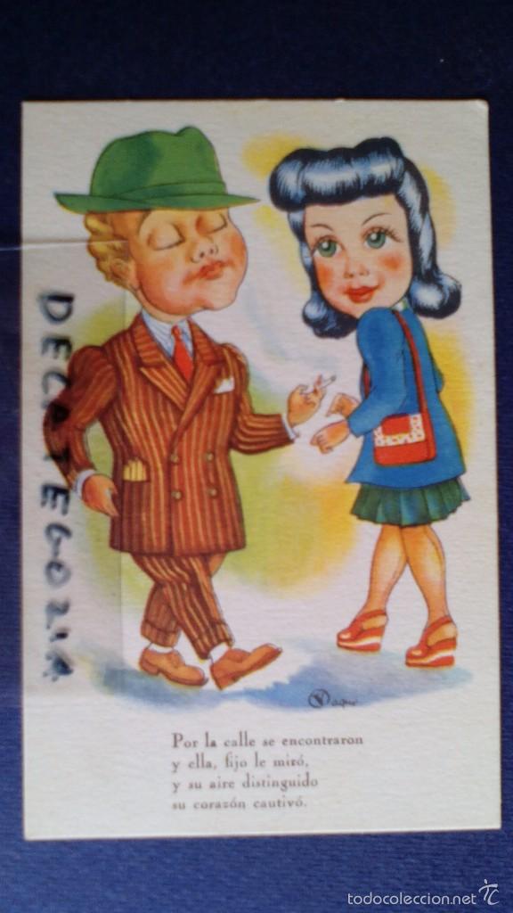 Cartes Postales: antigua postal una historia de amor caritatura  escrita