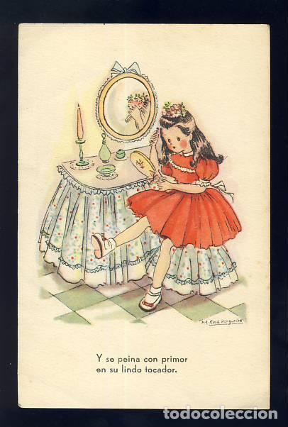 Postais: Postal ilustrada por Maria Rosa Llongueres: Y se peina con primor... Ni&ntilde;a (JBR, B Serie 38)