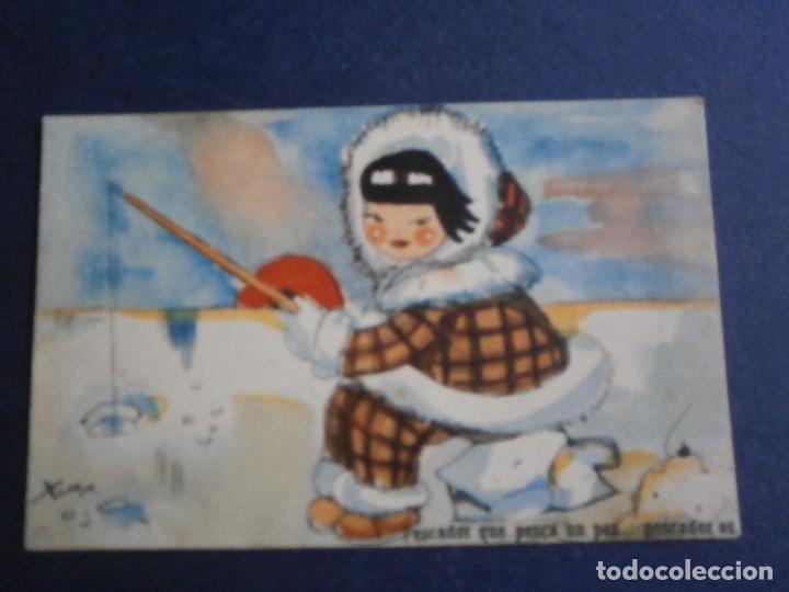 Cartoline: bonita postal ni&ntilde;o pescando  escrita
