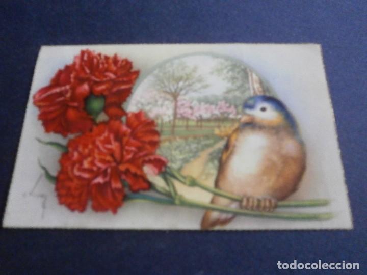 Postais: bonita postal flores y pajaro escrita ilustra C. Vives